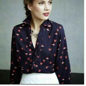 Anthropologie Maeve woodland walk fox blouse
